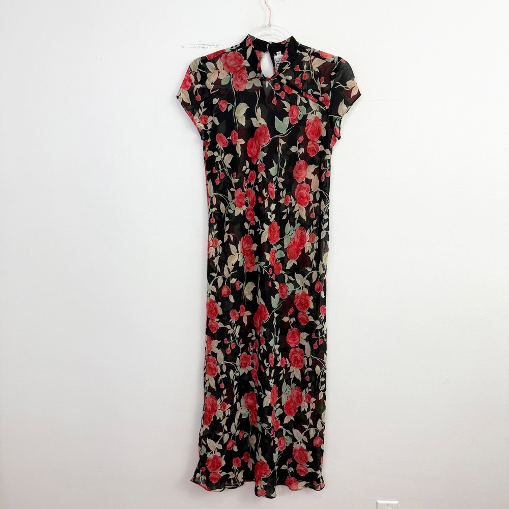 Vintage CDC Caren Desiree Company Sheer Rose Floral Maxi Dress Size 10 Y2K